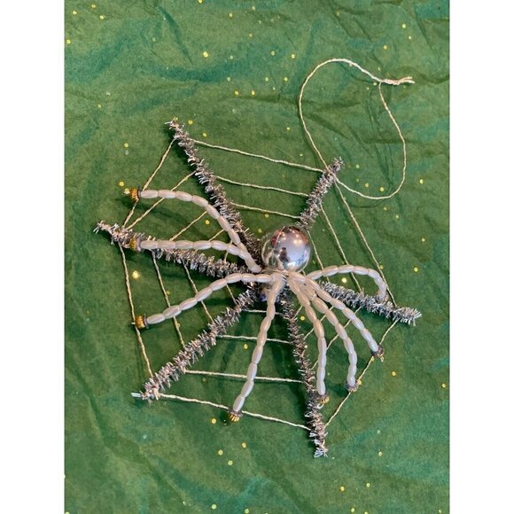 Christmas Spider Ornament 5 in Handcrafted Beaded Holiday Festive Gift Silver - Picture 11 of 11